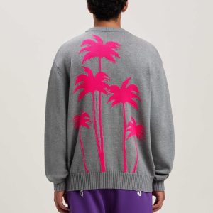 BACK PALMS KNIT SWEATER GREY MELANGE – F