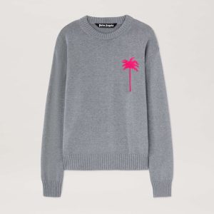 BACK PALMS KNIT SWEATER GREY MELANGE – F