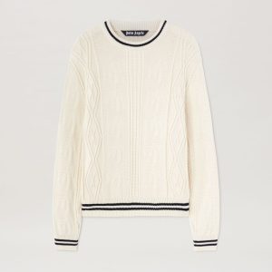 CURVED LOGO CABLE SWEATER OFF WHITE – BL