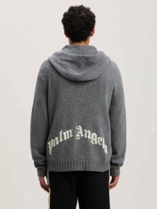CURVED LOGO ZIP KNIT HOODY GREY MELANGE