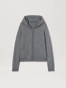 CURVED LOGO ZIP KNIT HOODY GREY MELANGE
