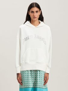 RHINESTONE CURVED LOGO HOODY OFF WHITE