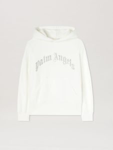 RHINESTONE CURVED LOGO HOODY OFF WHITE